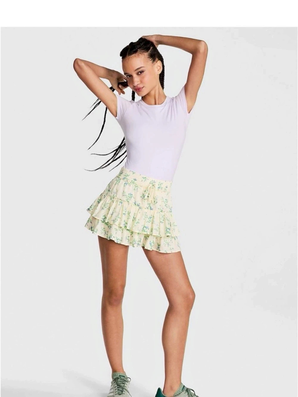 NWT Victoria’s Secret Yellow floral print mini skort with ruffles Size L